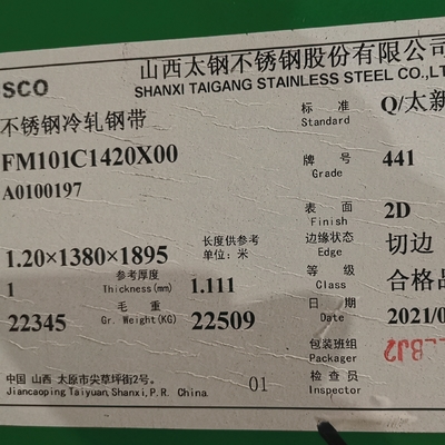 0.5mm 441 DIN 1.4509 2D 2B Finitura lamiera di acciaio inossidabile per sistema di scarico