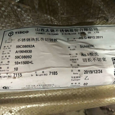 SUS409L SUH409L ASTM AISI 409 DIN1.4512 Piastra di acciaio inossidabile laminata a caldo 3.0*1500*6000mm