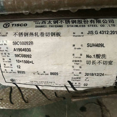 Il piatto 1D dell'acciaio inossidabile di SUH409L ha finito i piatti laminati a caldo dell'acciaio inossidabile 409L di 3-10mm