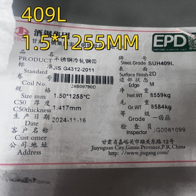 Grado 409L 1.4510 lamiera di acciaio inossidabile laminata a freddo 0,5-3 mm 2B 2D Finito SUH409L