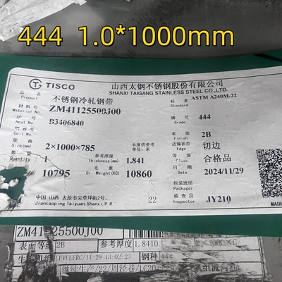 SUS444 2B S44400 EN1.4376 AISI 444 lamiera in acciaio inossidabile 1.0* 1000mm 1219mm Larghezza